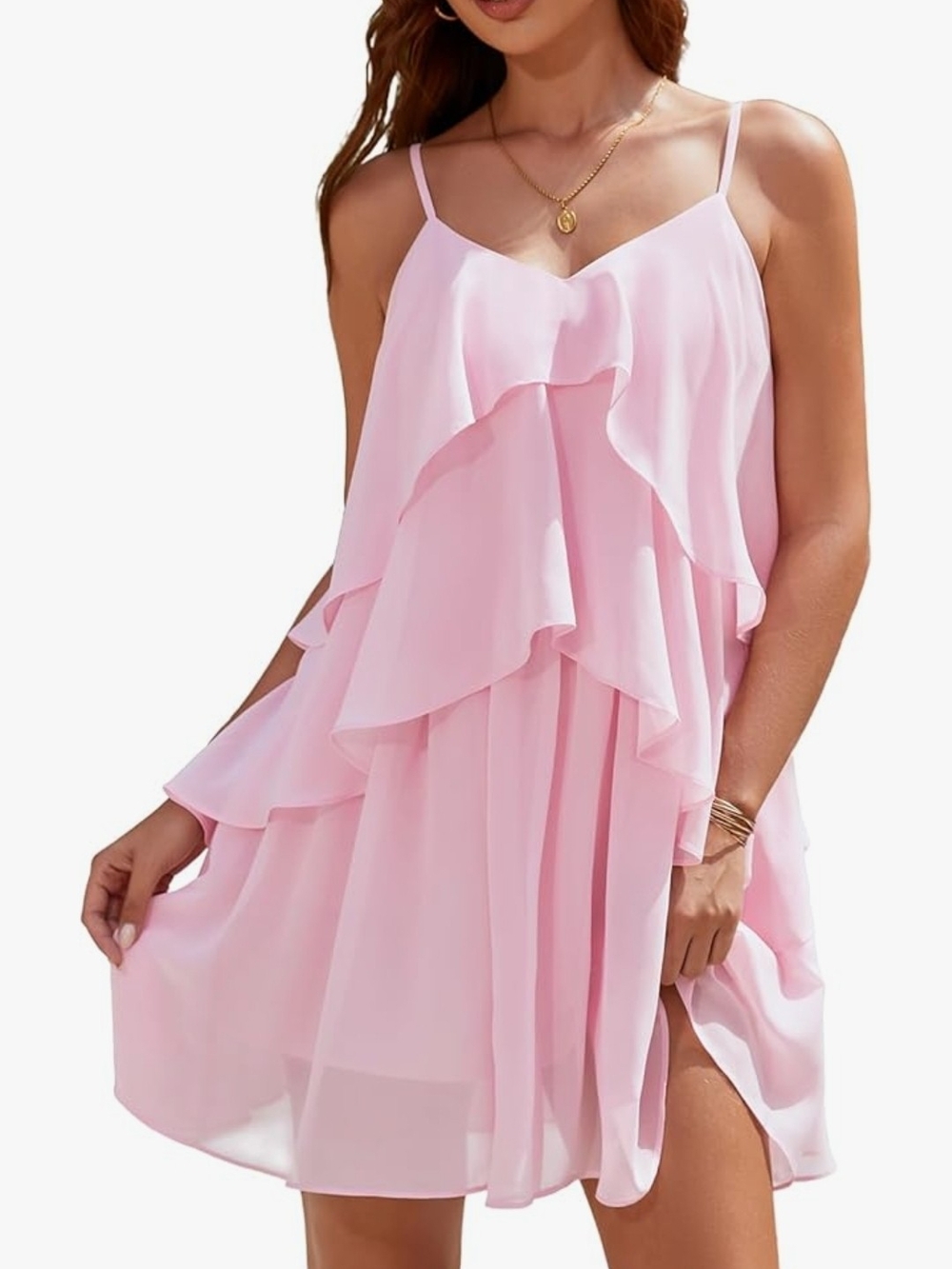 NWT Dresstells XL V Neck Ruffle Tiered Flowy Swing Mini Dress